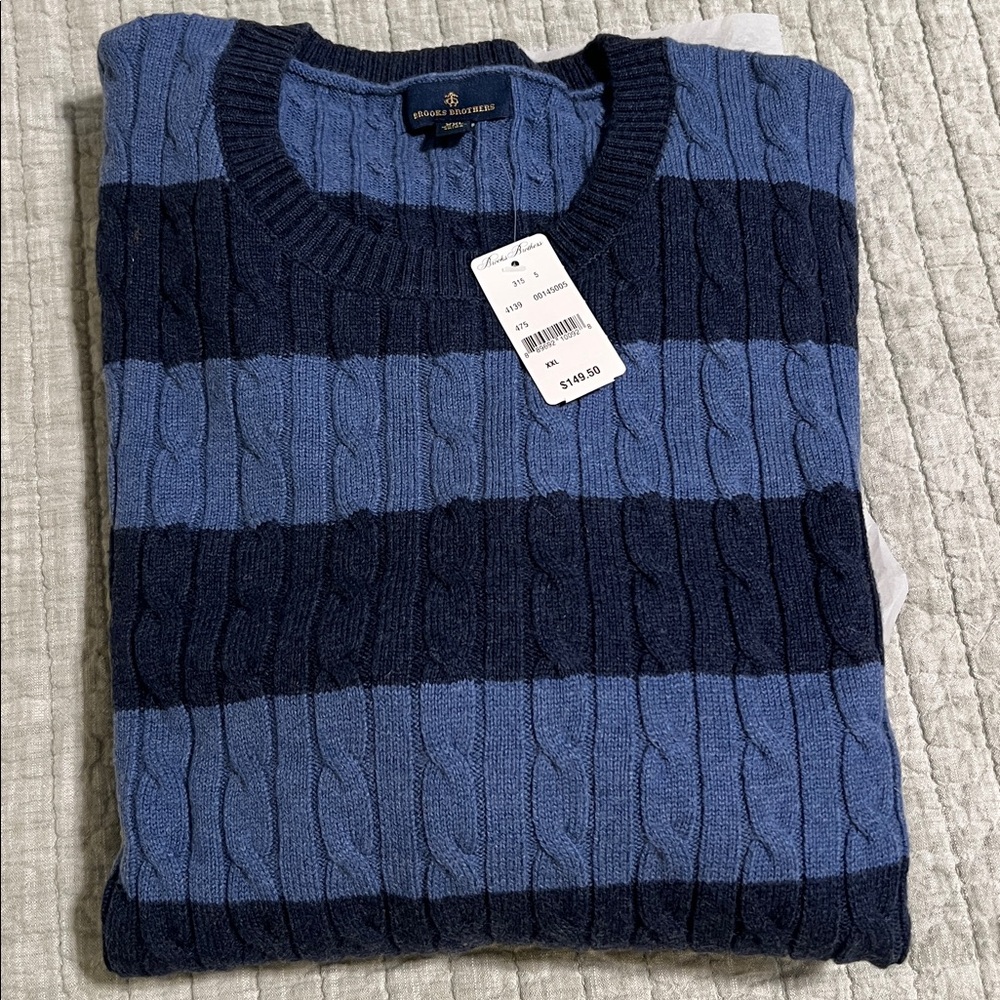 🔥🔥Brooks Brothers – Wool Blend Stripe Sweater TONAL NAVY STRIPE / 2XL